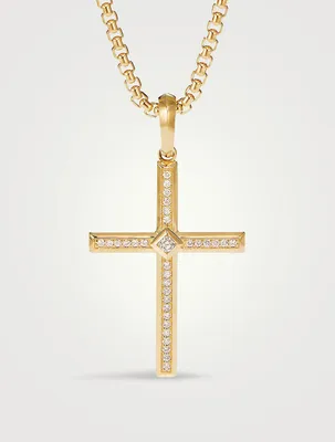 Modern Renaissance Cross Pendant In 18k Yellow Gold With Pavé Diamonds