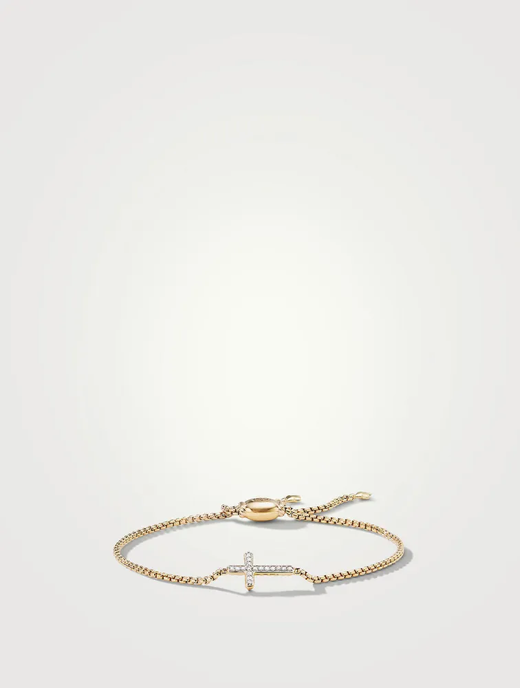 Petite Pavé Cross Chain Bracelet In 18k Yellow Gold With Diamonds