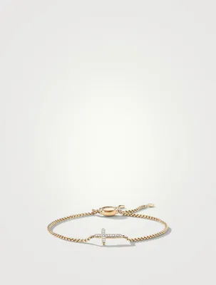 Petite Pavé Cross Chain Bracelet In 18k Yellow Gold With Diamonds