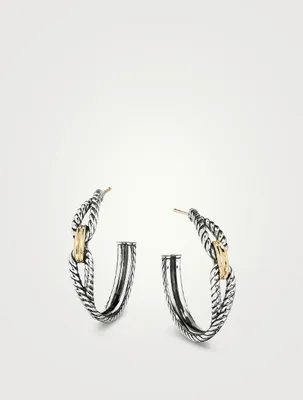 Cable Loop Hoop Earrings In Sterling Silver With 18k Yellow Gold