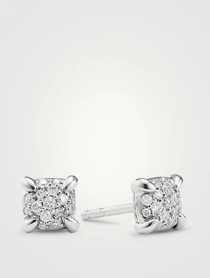 Petite Chatelaine® Stud Earrings In 18k White Gold With Pavé Diamonds