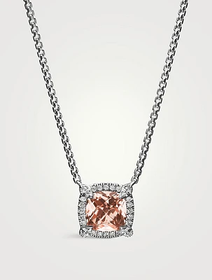 Petite Chatelaine® pavé Bezel Pendant Necklace In Sterling Silver With Morganite And Diamonds, 7mm