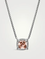 Petite Chatelaine® pavé Bezel Pendant Necklace In Sterling Silver With Morganite And Diamonds, 7mm