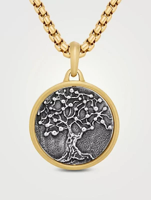 Life And Death Duality Amulet In Sterling Silver With 18k Yellow Gold, 30mm