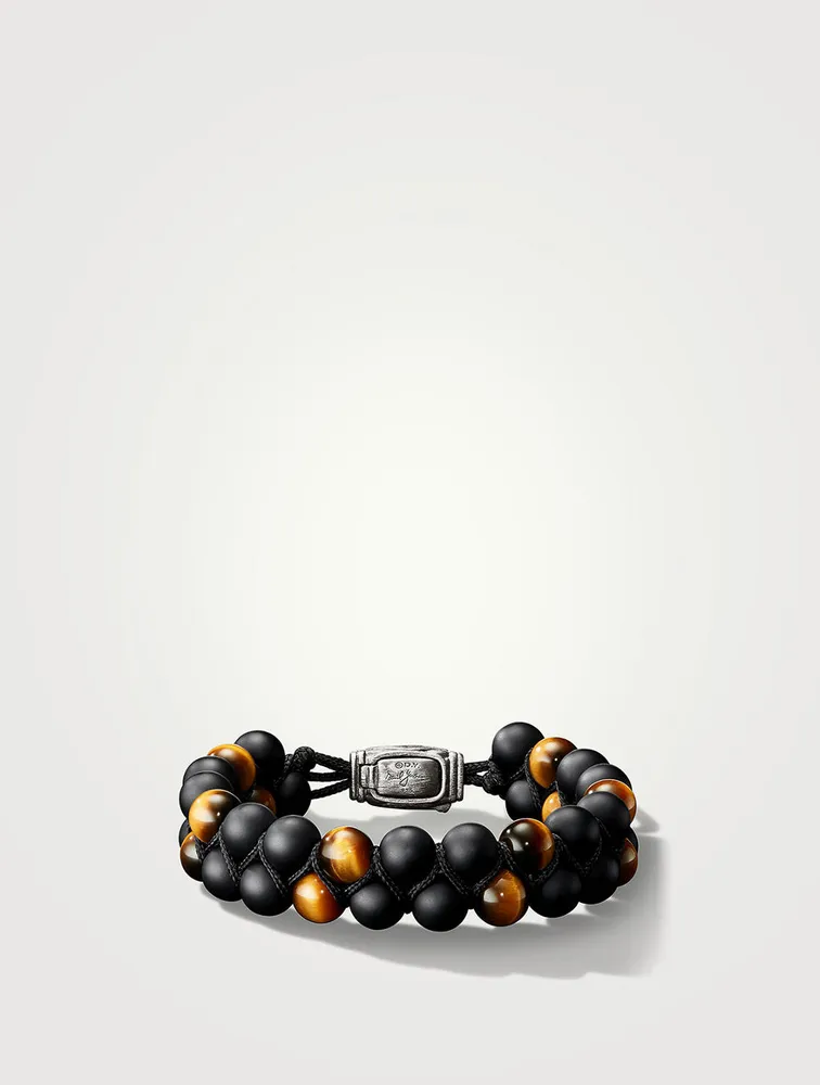 Spiritual Beads Two Row Woven Bracelet With Black Onyx And Tiger's Eye