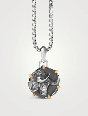 Taurus Amulet In Sterling Silver With 18k Yellow Gold