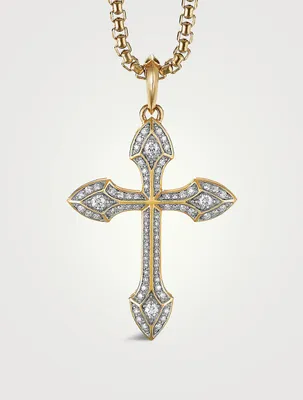 Gothic Cross Amulet In 18k Yellow Gold With Pavé Diamonds