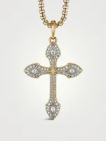 Gothic Cross Amulet In 18k Yellow Gold With Pavé Diamonds