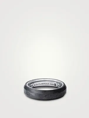 Beveled Band Ring Sterling Silver With Forged Carbon