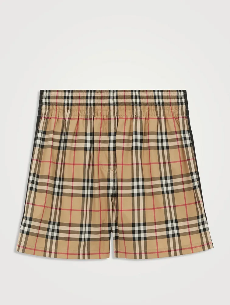 Side Stripe Vintage Check Stretch Cotton Shorts