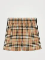 Side Stripe Vintage Check Stretch Cotton Shorts