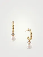 Petite Solari Hoop Drop Earrings In 18k Gold With Pearls And Pavé Diamonds