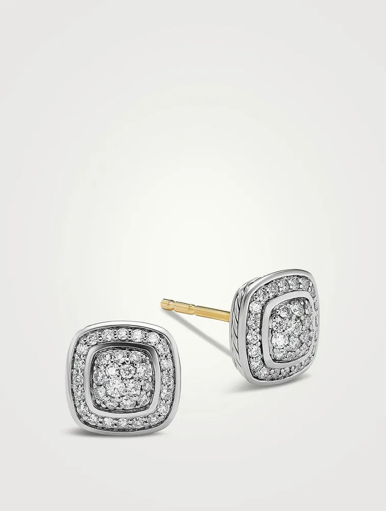 Petite Albion® Stud Earrings In Sterling Silver With Pavé Diamonds