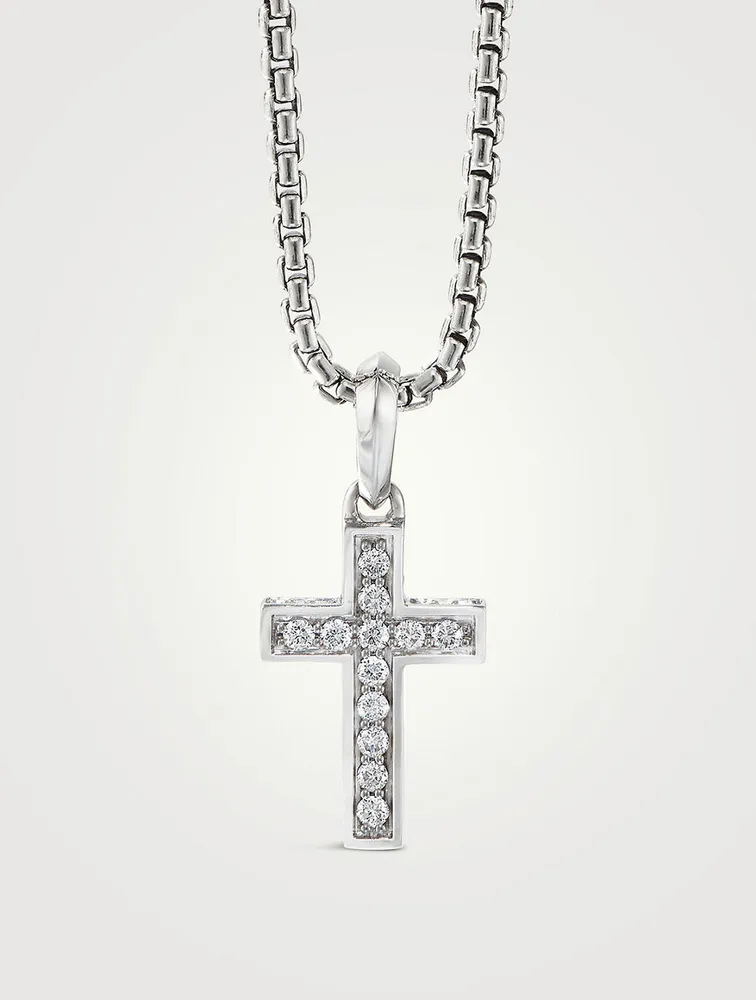 Streamline® Cross Pendant In Sterling Silver With Pavé Diamonds