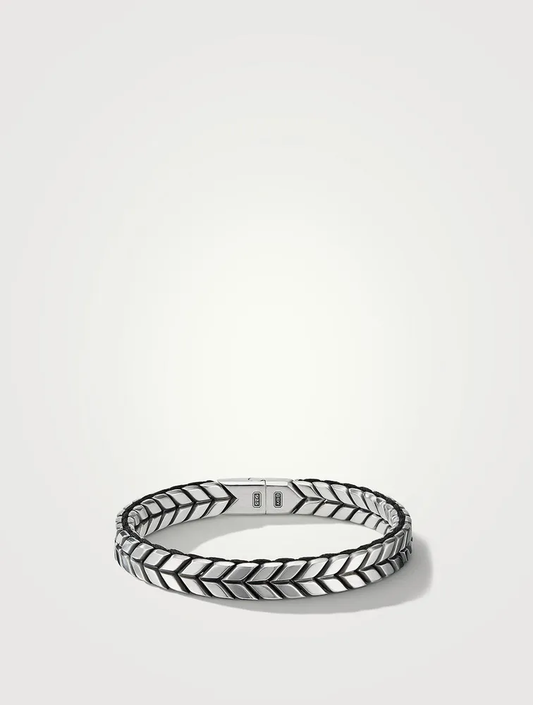 Chevron Woven Bracelet Sterling Silver With Black Nylon