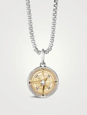 Maritime® Compass Amulet In Sterling Silver With 18k Yellow Gold And Center Diamond