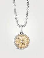 Maritime® Compass Amulet In Sterling Silver With 18k Yellow Gold And Center Diamond
