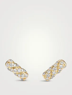 Cable Collectibles® Bar Stud Earrings In 18k Gold With Pavé Diamonds