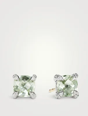 Petite Chatelaine® Stud Earrings In Sterling Silver With Prasiolite And Pavé Diamonds
