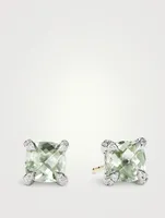 Petite Chatelaine® Stud Earrings In Sterling Silver With Prasiolite And Pavé Diamonds