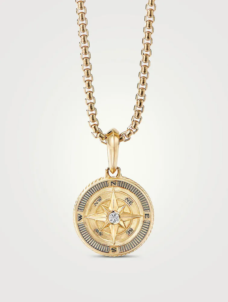Maritime® Compass Amulet In 18k Yellow Gold With Center Diamond
