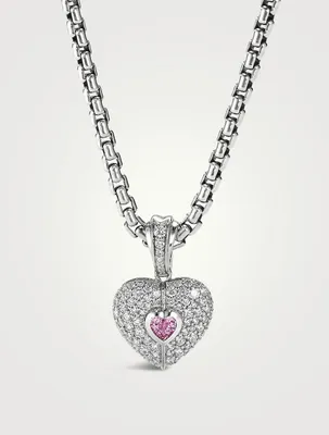Sy Heart Amulet In 18k White Gold With Pavé Diamonds And Pink Sapphire