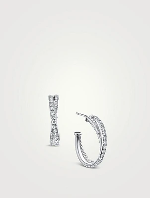 Pavé Crossover Hoop Earrings In 18k White Gold With Diamonds