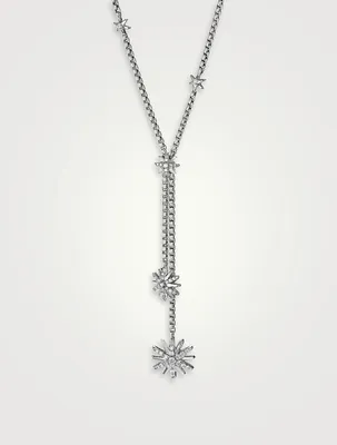 Starburst Y Necklace In Sterling Silver With Pavé Diamonds