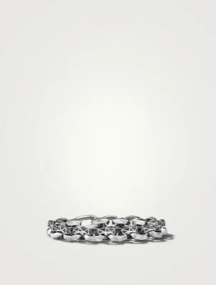 Torqued Faceted Link Bracelet Sterling Silver With Pavé Black Diamonds