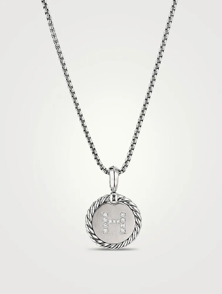 H Initial Charm In Sterling Silver With Pavé Diamonds