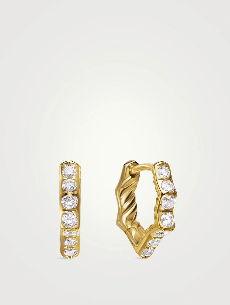 Zig Zag Stax™ Huggie Hoop Earrings In 18k Yellow Gold With Diamonds, 13mm