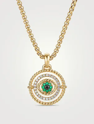 Evil Eye Mobile Amulet In 18k Yellow Gold With Pavé Emeralds And Diamonds