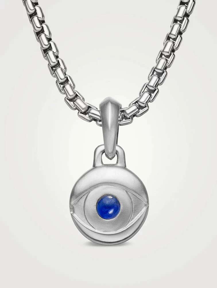 Evil Eye Amulet In Sterling Silver With Lapis, 14.5mm