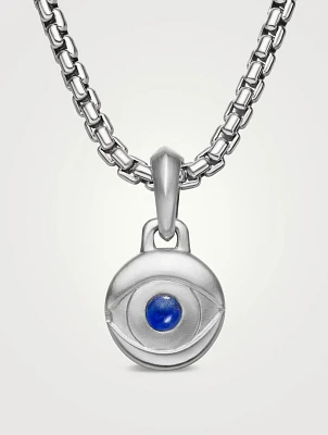 Evil Eye Amulet In Sterling Silver With Lapis, 14.5mm
