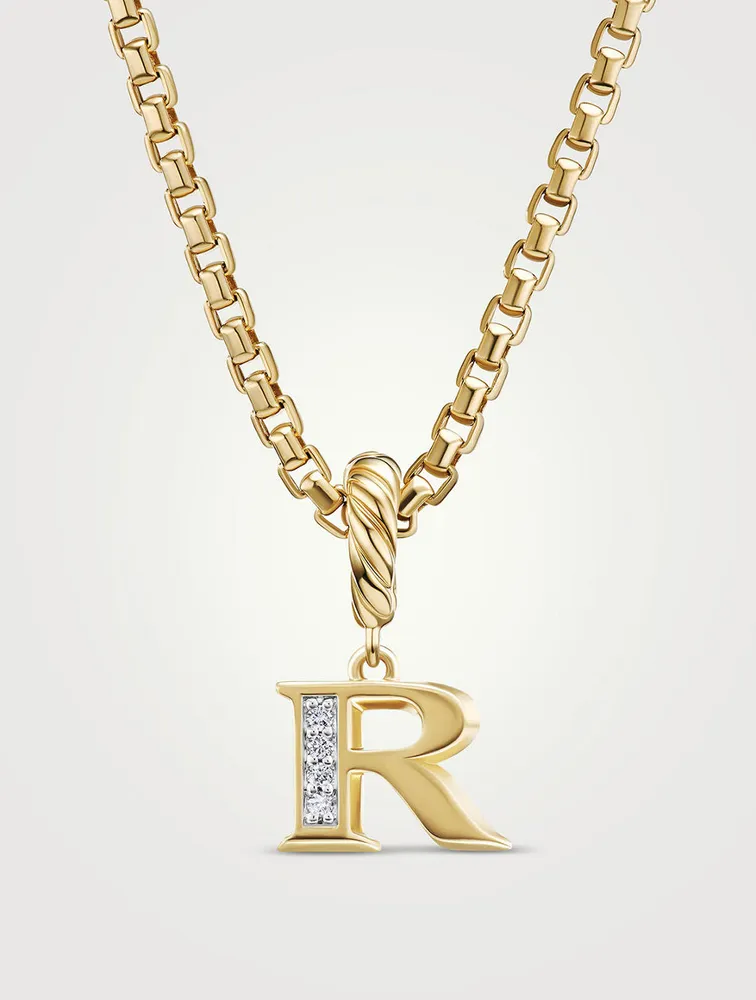 Pavé R Initial Pendant In 18k Yellow Gold With Diamonds