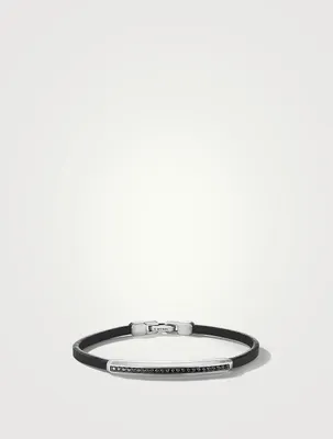 Streamline® Id Black Leather Bracelet With Pavé Diamonds