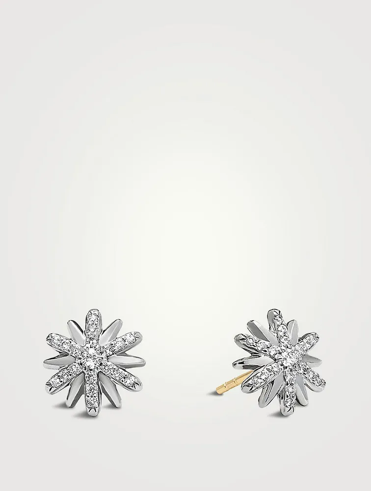 Petite Starburst Stud Earrings In Sterling Silver With Pavé Diamonds