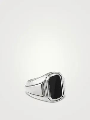 Deco Signet Ring Sterling Silver With Black Onyx