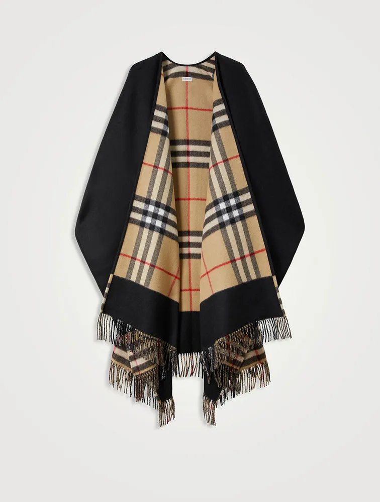 Reversible Check Wool Cashmere Cape