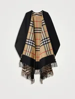 Reversible Check Wool Cashmere Cape