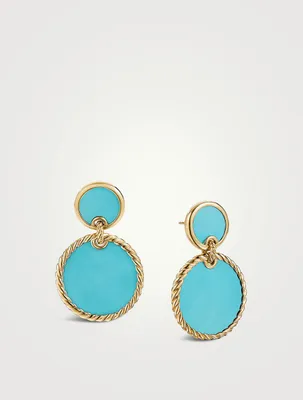 Dy Elements® Double Drop Earrings In 18k Yellow Gold With Turquoise