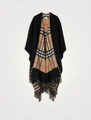 Check Wool Cashmere Reversible Cape