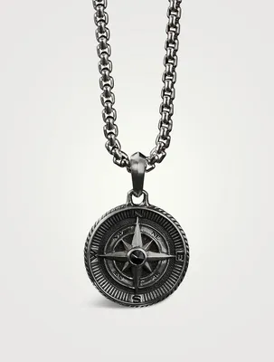 Maritime® Compass Amulet In Sterling Silver With Center Black Diamond