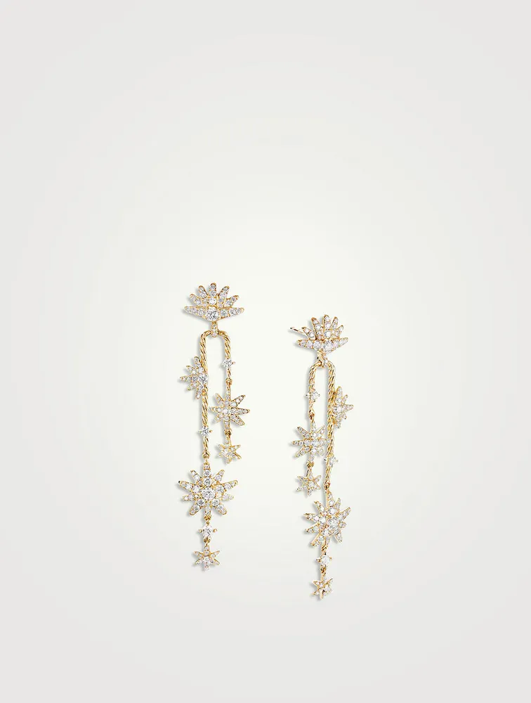 Starburst Cascade Drop Earrings In 18k Yellow Gold With Pavé Diamonds