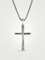 Crossover Cross Pendant In Sterling Silver With Pavé Diamonds