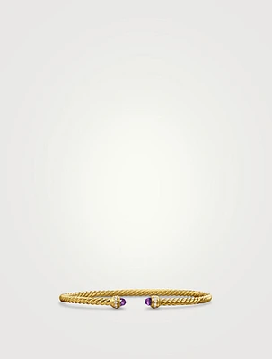 Classic Cablespira® Bracelet In 18k Yellow Gold With Amethyst And Diamonds, 3mm