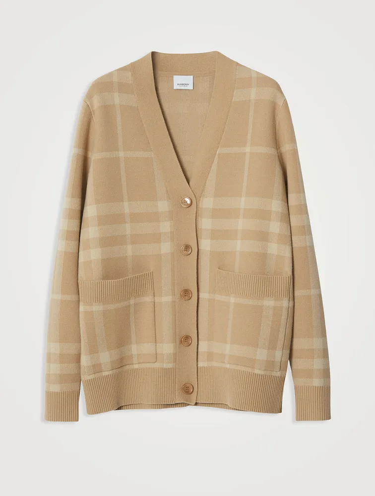 Check Wool Cashmere Jacquard Cardigan