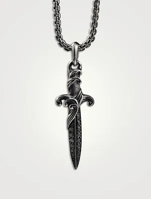 Waves Dagger Amulet In Sterling Silver With Pavé Black Diamonds