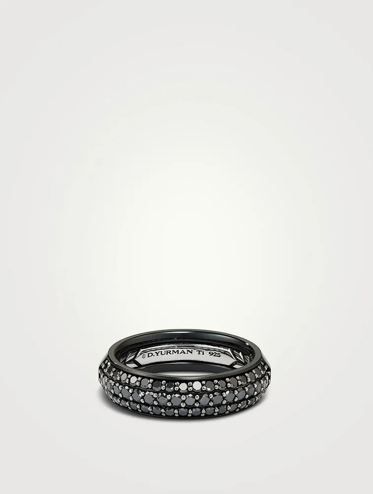 Beveled Band Ring Black Titanium With Half Pavé Diamonds