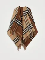 Contrast Check Wool Cashmere Cape